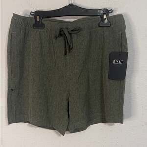 NWT BYLT Premium Basics Men Gray Running Shorts with Front Ties Size Large